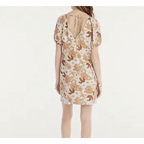 J CREW Womens Zinnia Floral V-Back Linen Dress Sheath Camel Brown BG473 Size 8 - Picture 2 of 6